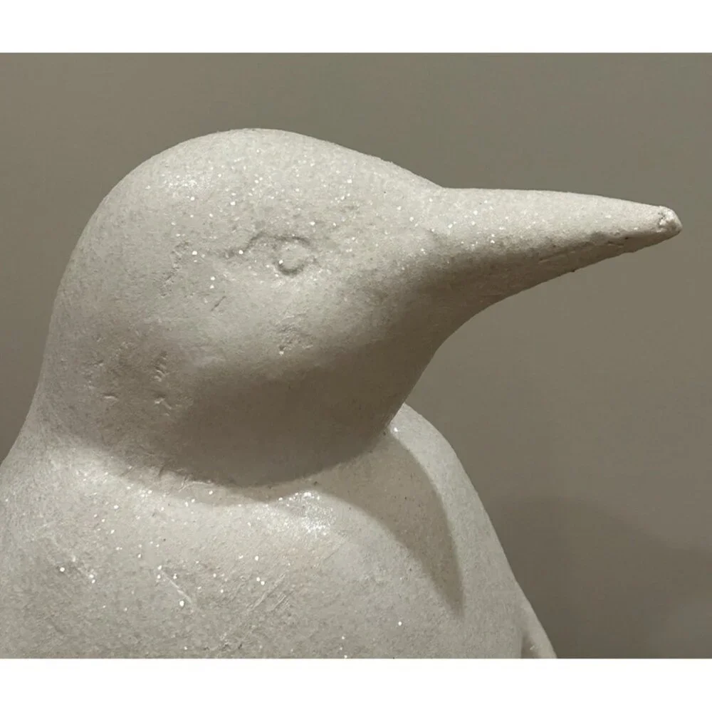 Holiday Decor White Penguin Resin Statue Figure Glittery 15” Contemporary Prop